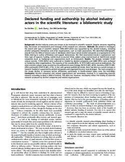 Declared Funding and Authorship by Alcohol Industry Actors in the Scientific Literature